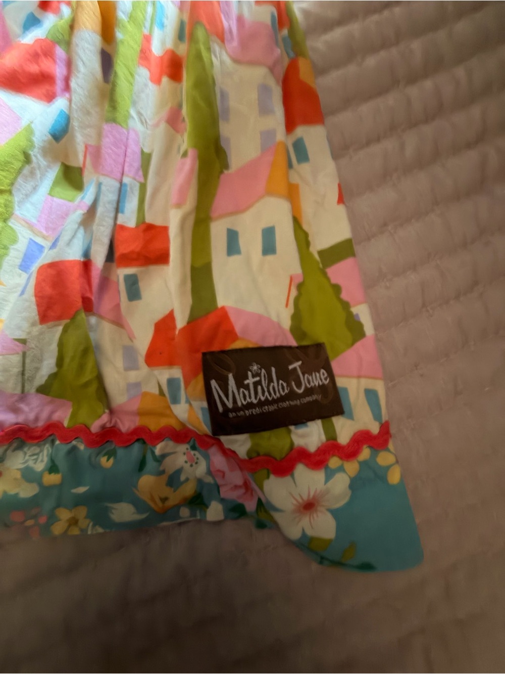 Matilda Jane Pink, Green, Blue House Print Pajama Dress with Floral Trim